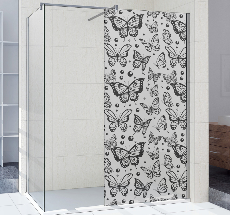 Egyszínű pillangók és pöttyös zuhany matrica - TenStickers