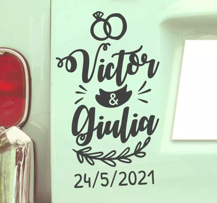Esküvői autódíszek neve és dátuma autó matrica - TenStickers