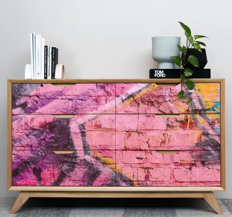 Fehér és rózsaszín graffiti mintás bútor matrica - TenStickers