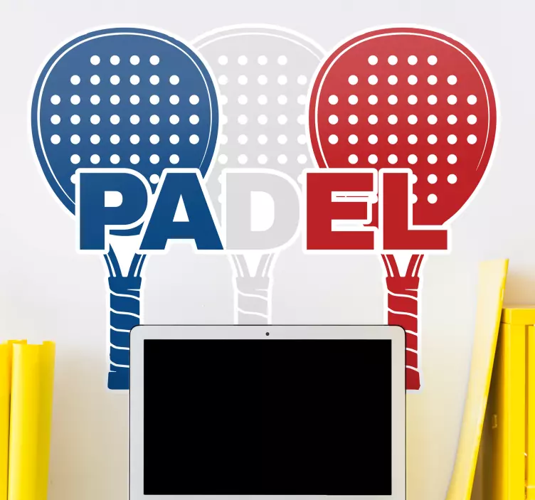 Fehér, kék és piros padel ütő fal matrica - TenStickers