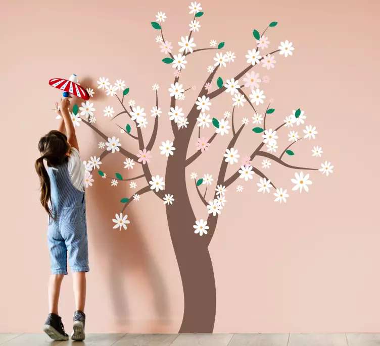 Fehér virágok a fa virág fal matrica - TenStickers