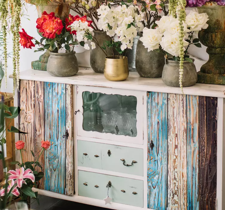 Festett fa nappali fal dekoráció - TenStickers