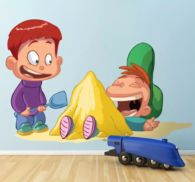 Fiúk játszanak homok gyerek matrica - TenStickers