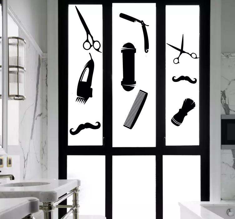 Fodrász ikonok ablak matrica - TenStickers