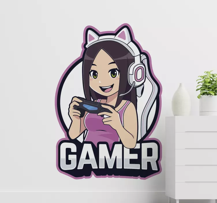 Gamer anime lány illusztráció matrica - TenStickers