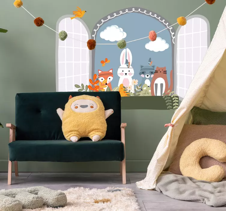 Gyerek állat ablak 3d falmatrica - TenStickers