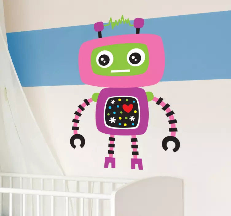 Gyerekek rózsaszín robot matrica - TenStickers