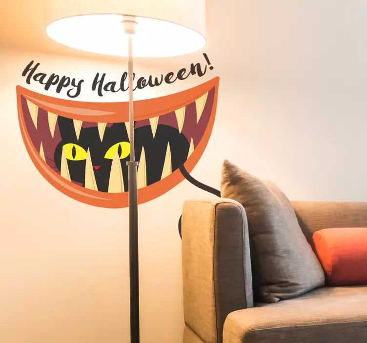 Halloweeni macska vigyor Halloween matrica - TenStickers