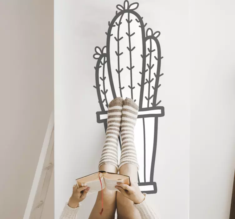 Három egyszínű kaktusz egy cserepes növény matricán - TenStickers