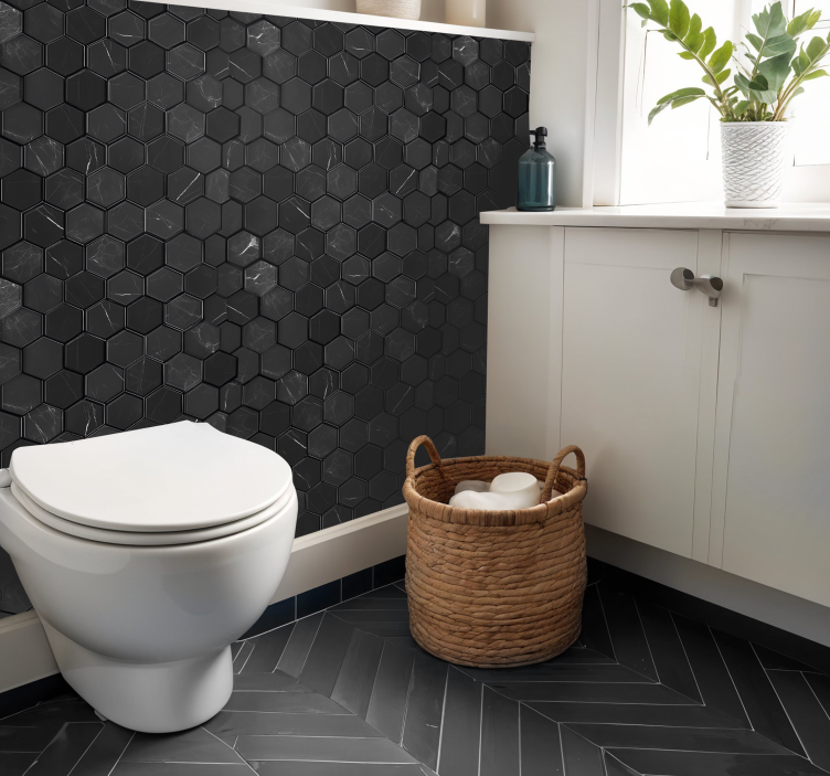 Hatszög fekete csempematrica - TenStickers