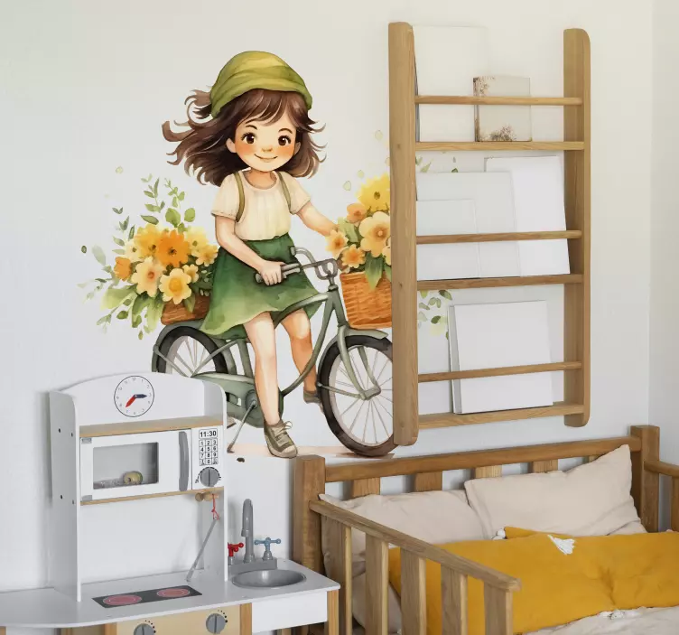 Illusztrációk matrica lány biciklizik - TenStickers