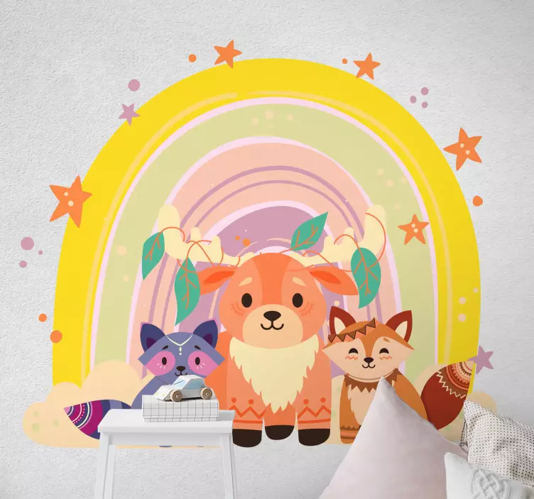 Indiai róka és szivárvány állatfal matrica - TenStickers