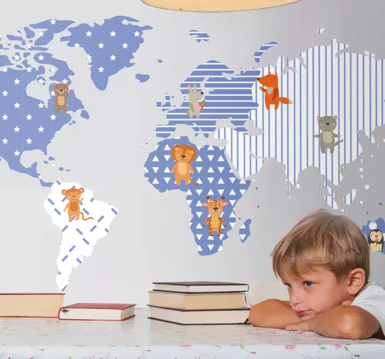 Illusztrált állattérkép világtérkép matrica - TenStickers