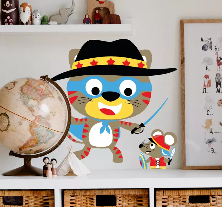 Játszik macska és egér illusztráció matrica - TenStickers