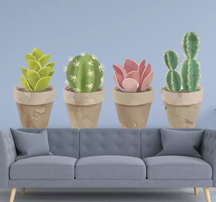Kaktuszok a virágcserepek fal matrica - TenStickers