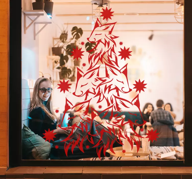 Karácsonyfa farkasok ablak matrica - TenStickers