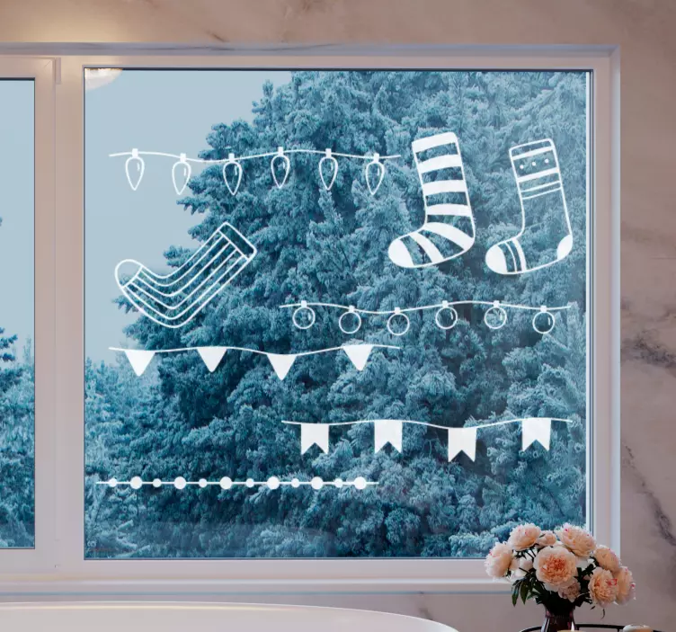 Karácsonyi díszek hímzés ablak matrica - TenStickers