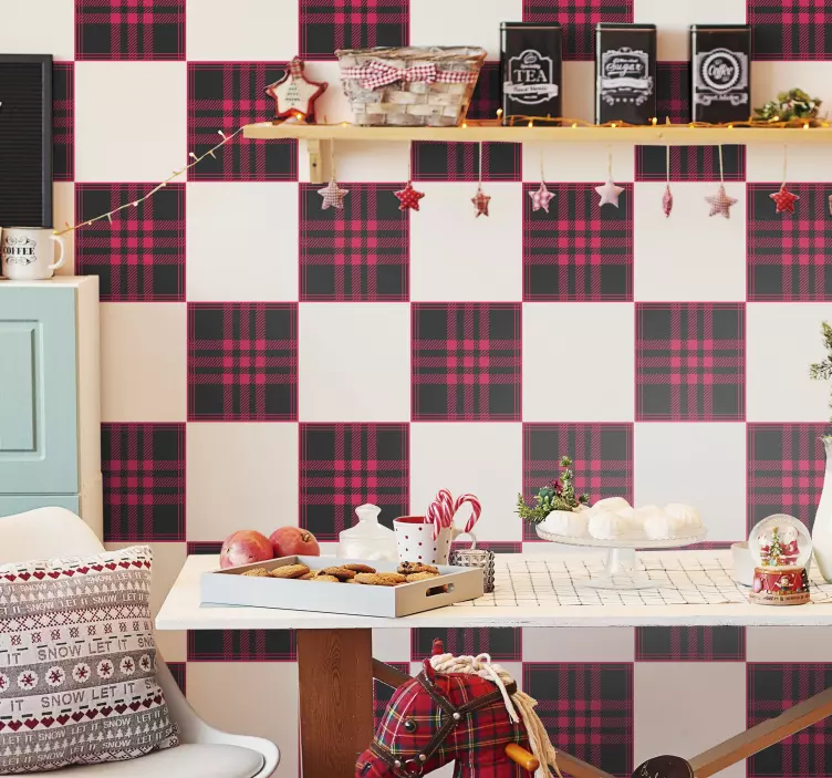 Karácsonyi kockás mintás csempe matrica - TenStickers