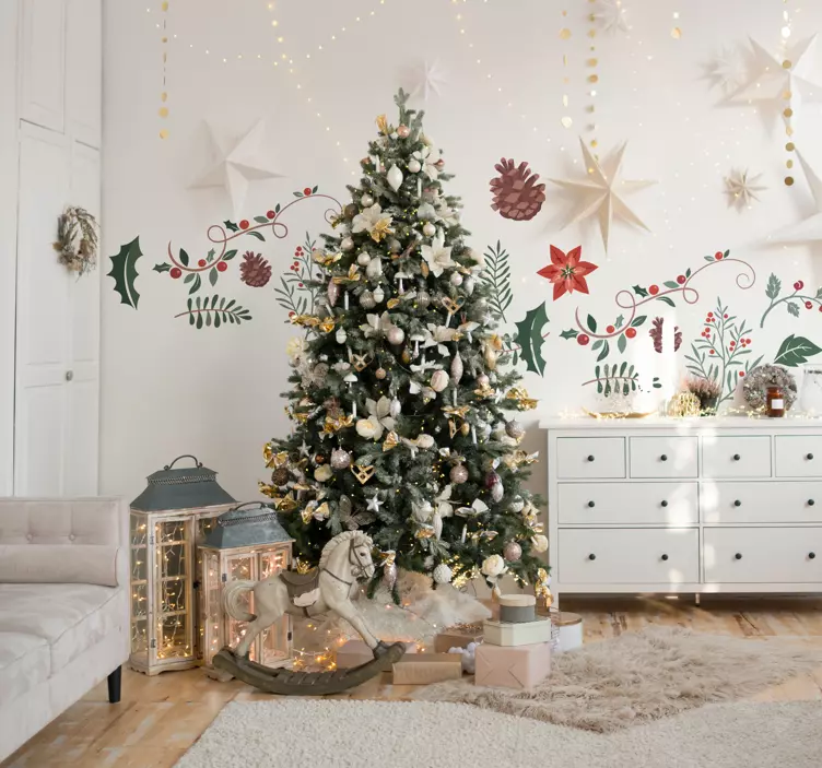 Karácsonyi virágos készlet karácsonyi matrica - TenStickers