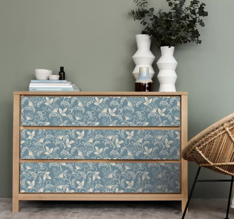 Kék és bézs szirmú mintás bútor matrica - TenStickers