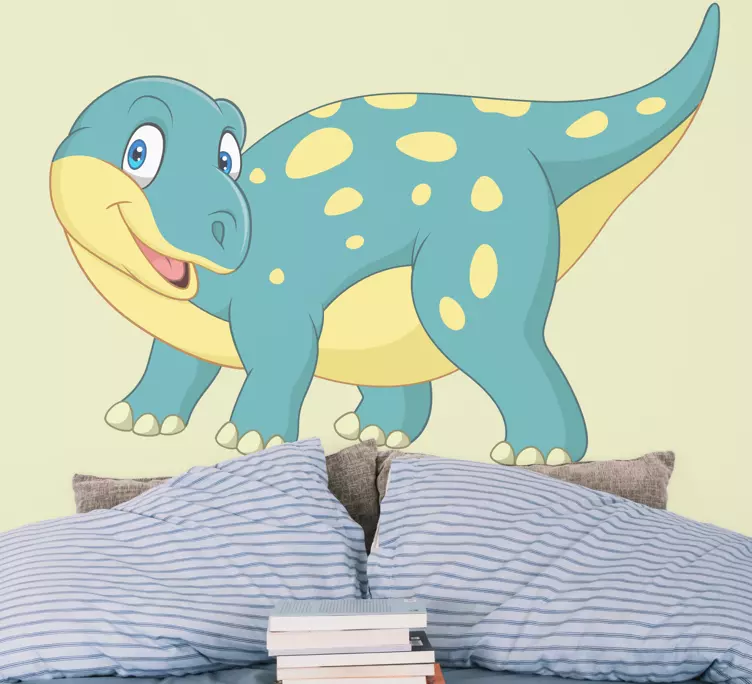 Kék és sárga mosolygó dinoszaurusz ajtó matrica - TenStickers