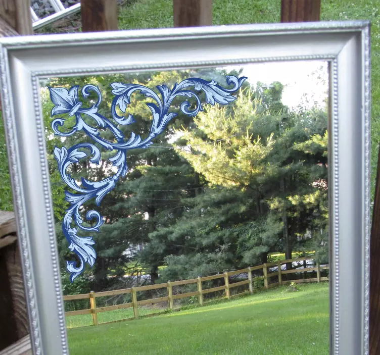 Kék virágos sarok tükör matrica - TenStickers