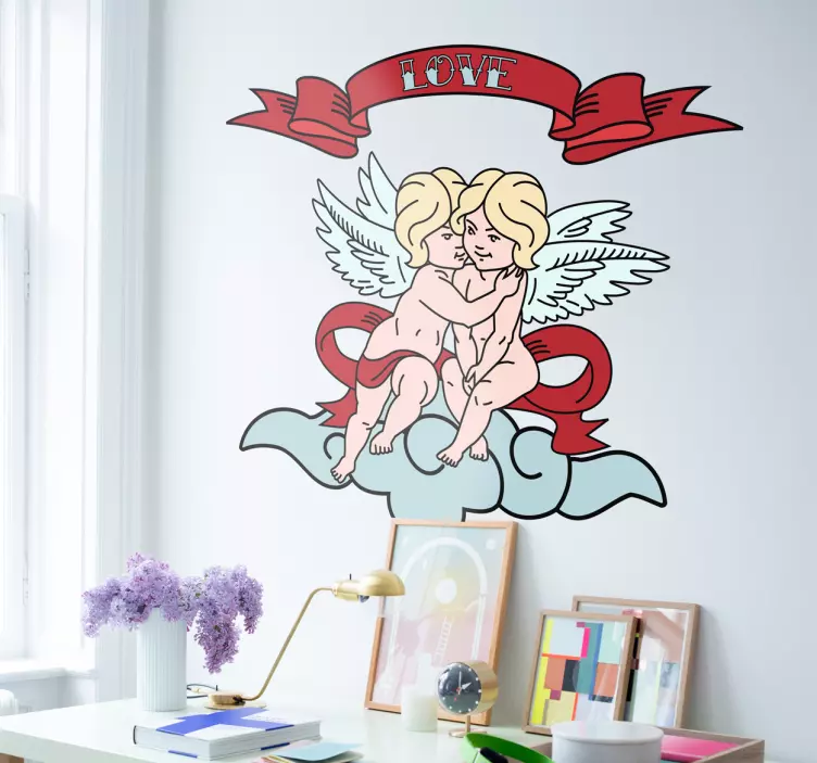 Kerubok ölelkeznek szerelem matrica - TenStickers