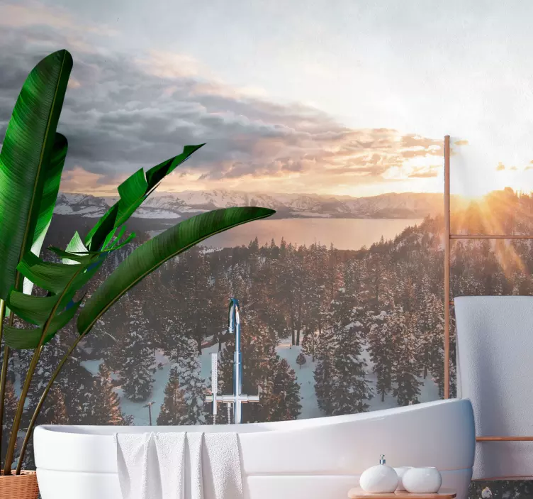 Kilátás nyílik a hegyi tóra zuhany képernyő matrica - TenStickers