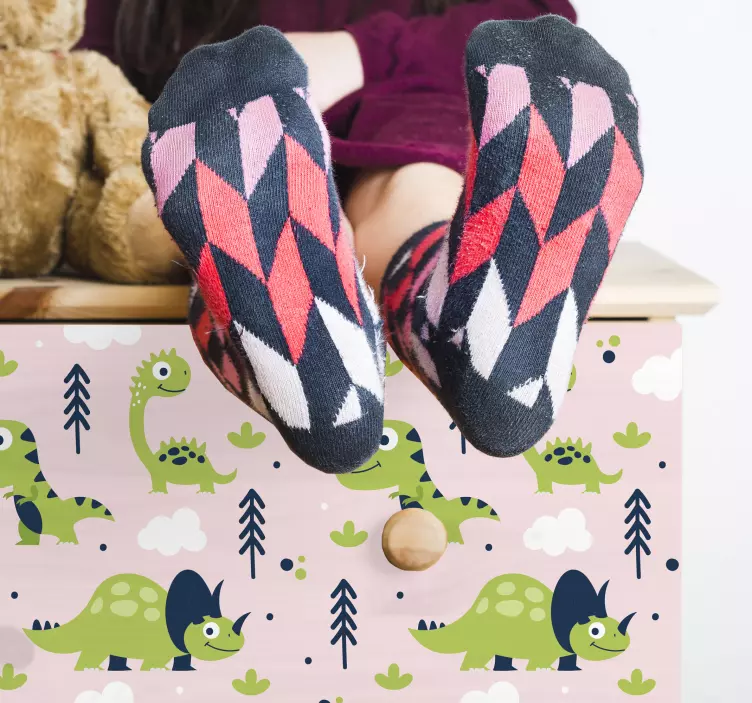 Kis zöld dinoszaurusz bútor matrica - TenStickers