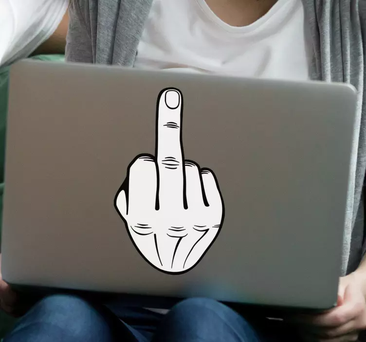 Középső ujj fehér laptop matrica - TenStickers