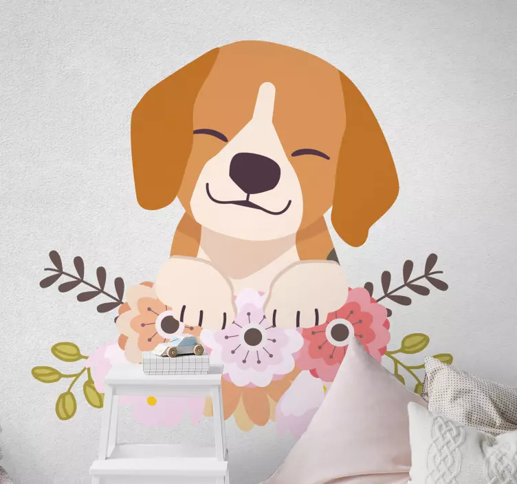 Kutya beagle fekvő macska matrica - TenStickers