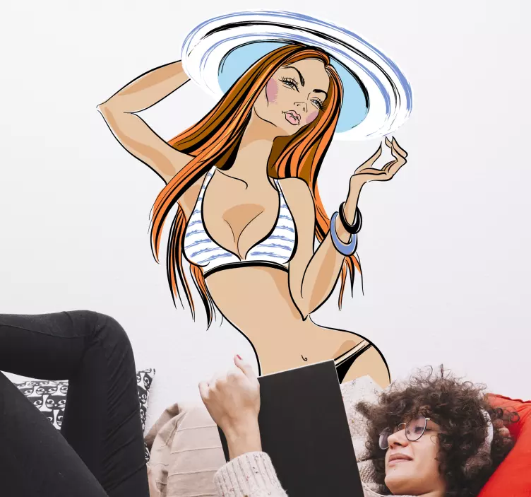 Lány csíkos bikini felnőtt matrica - TenStickers