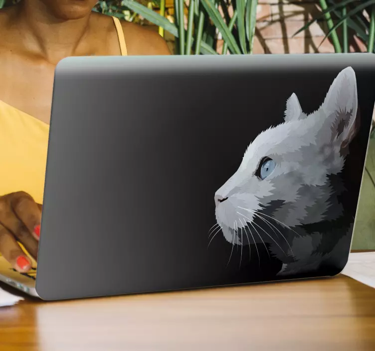 Macska arca kék szemmel laptop bőr matrica - TenStickers