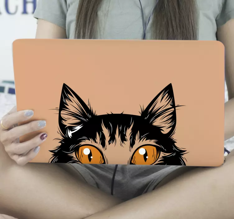 Macska arca narancssárga szemmel laptop bőr matrica - TenStickers