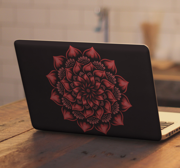 Mandala piros virág laptop bőr - TenStickers