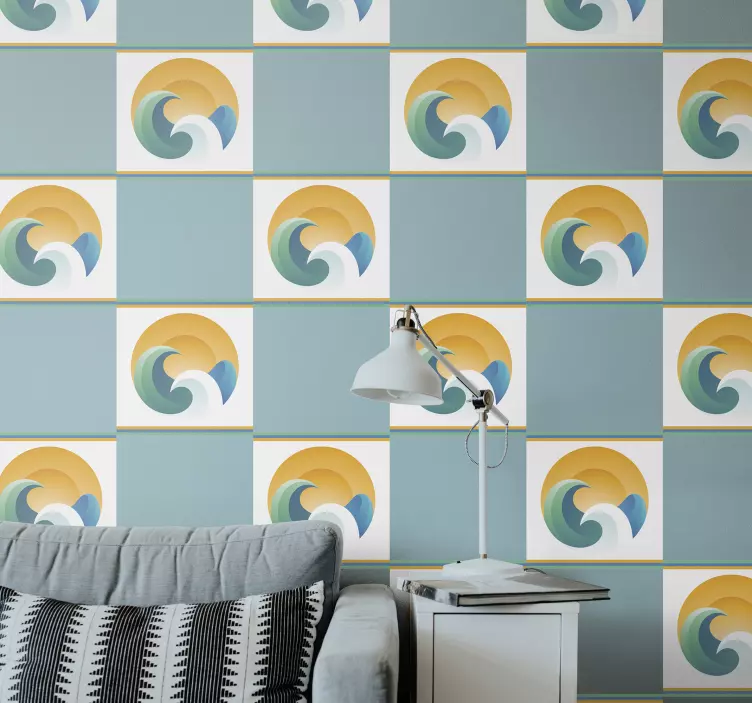 Nap és hullámok cserép matrica - TenStickers