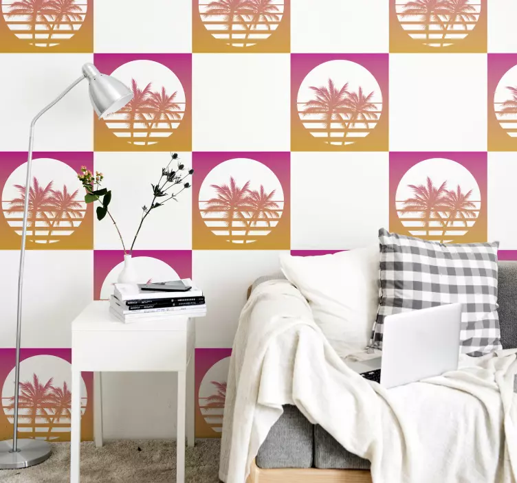 Naplemente vintage táj csempe matrica - TenStickers