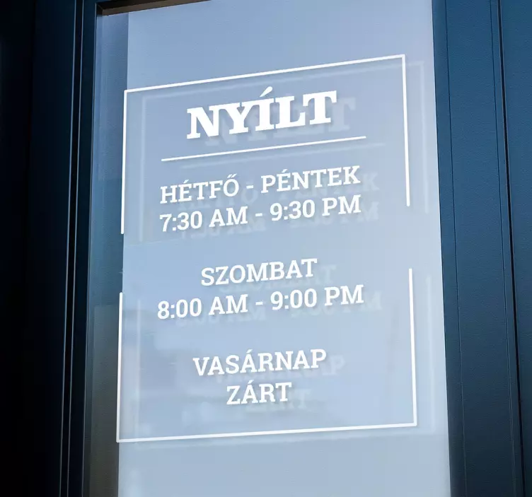 Nyitvatartási idő Matrica kirakat - TenStickers
