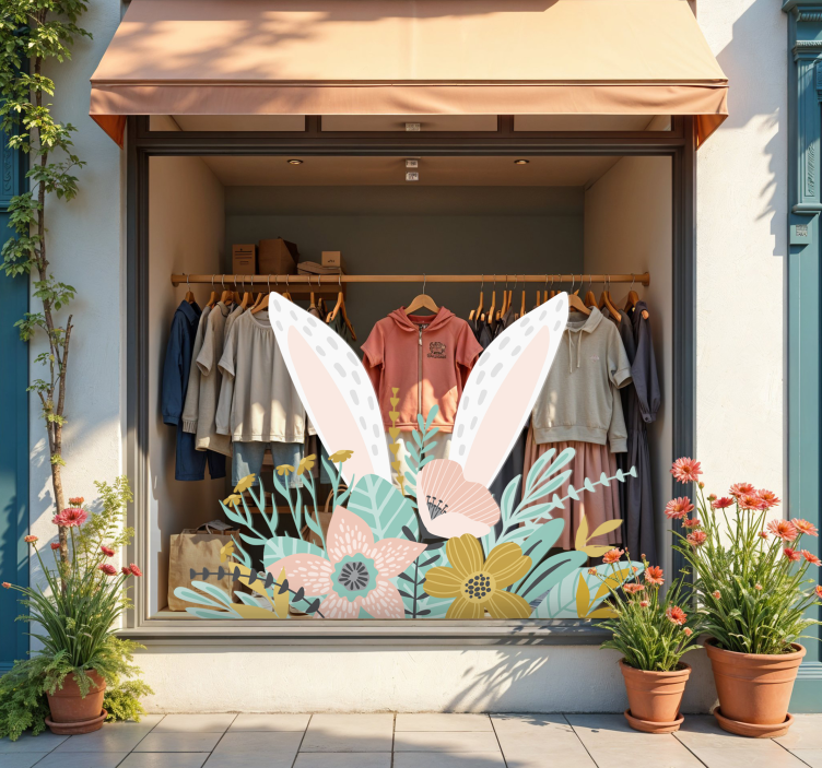 Nyuszi fülek és növények matrica kirakatokra - TenStickers