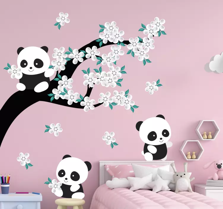 Panda virágzó jelenet matrica - TenStickers