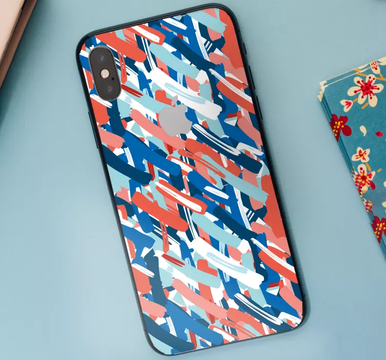 Piros kék és fehér ecsetvonások iphone matrica - TenStickers
