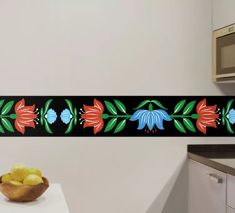 Piros pipacs kék virággal szegély matrica - TenStickers