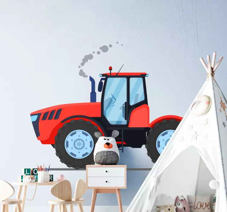 Piros új traktor játék matrica - TenStickers