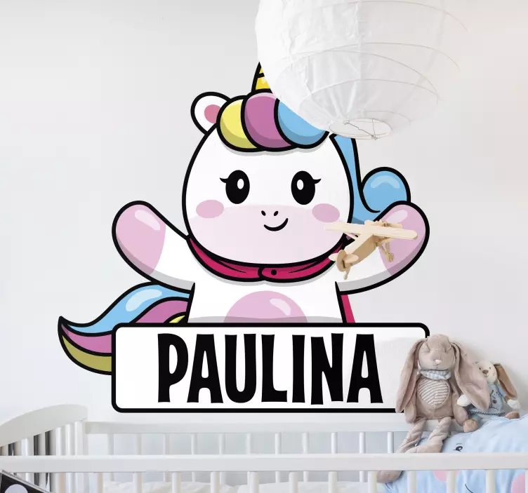 Rajzfilm egyszarvú névre szabott matricával - TenStickers