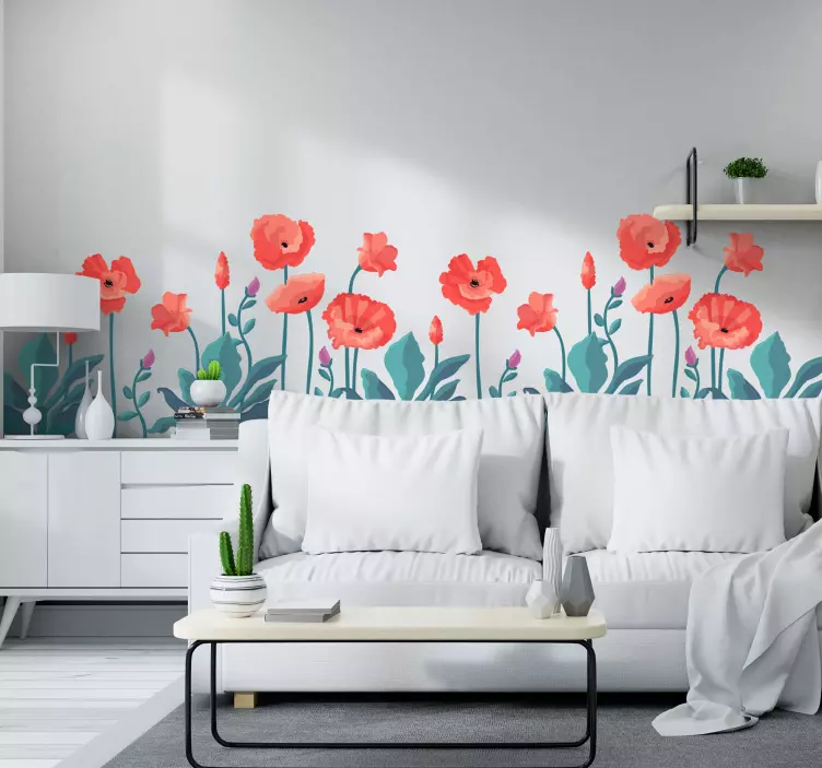 Rajzolt pipacsok pillangók virág matrica - TenStickers