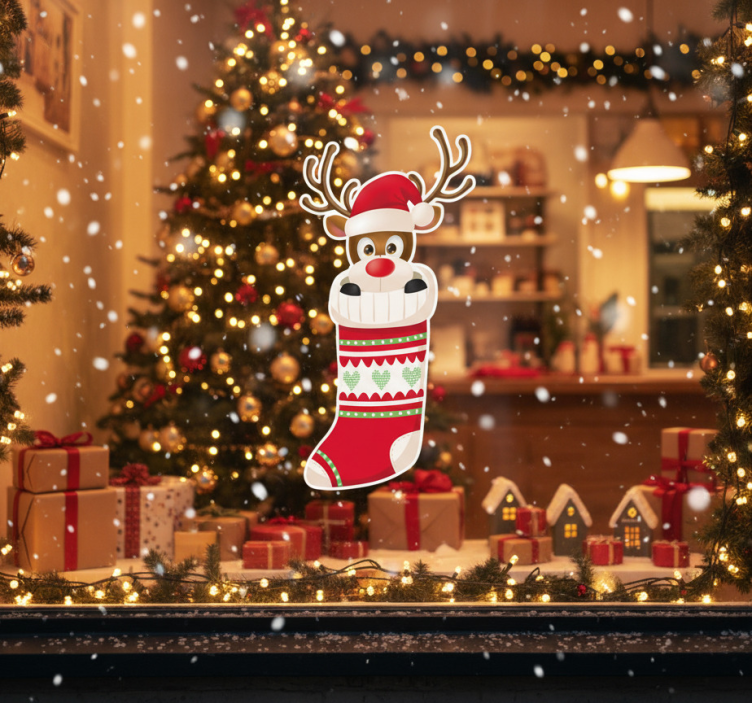 Rénszarvas zokni karácsonyi matrica - TenStickers