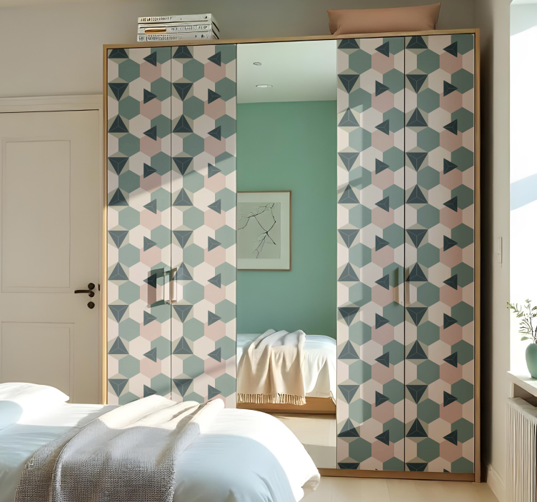 Rózsaszín és zöld hatszög Bútor falmatrica - TenStickers