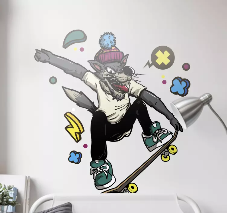 Skateboardozó farkas karakter matrica - TenStickers