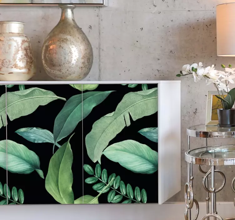 Sötétszürke levelek az éjszakai bútorok matricáján - TenStickers