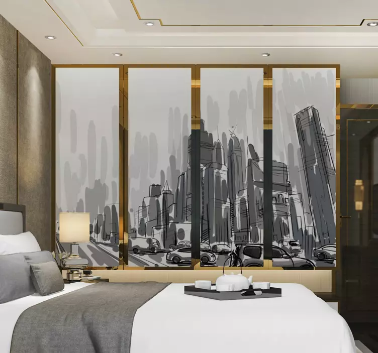 Szekrény ajtaja városi tájbútor matrica - TenStickers